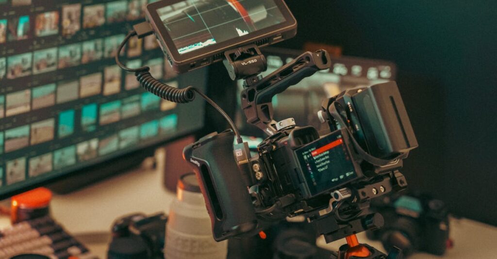 副業で動画編集を行うクリエイターのイメージ。ノートPCを操作しながらクライアント案件を進めている様子。